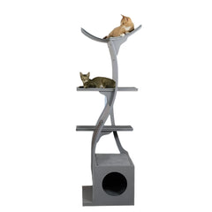 69 Inch Tall Smoke Gray Lotus Cat Tower, Multi-Level Modern Cat Tree for Indoor Cats with Scratching Post