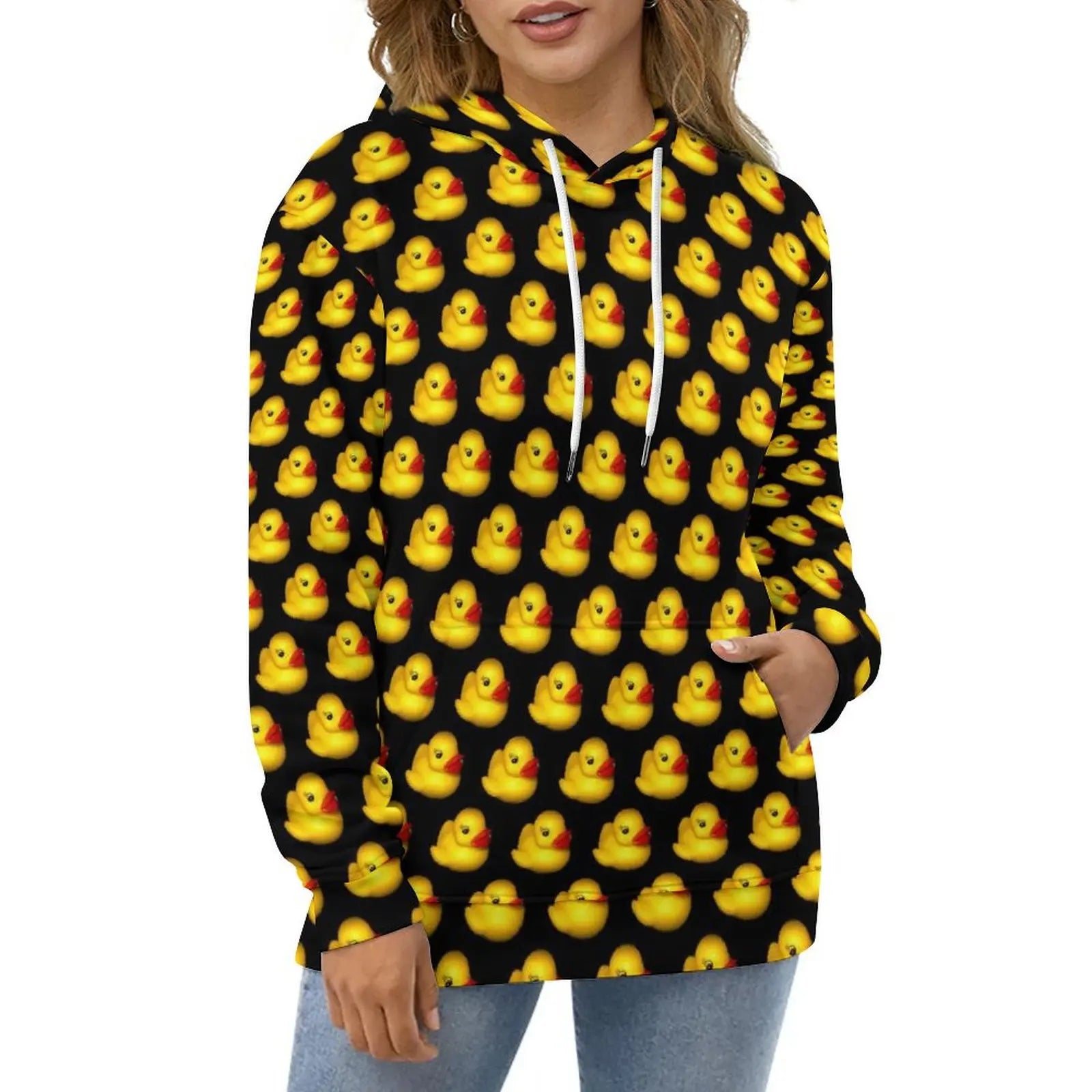 Rubber Ducks Print Hoodies Long-Sleeve Kawaii Animal Aesthetic Casual Hoodie