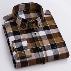 Spring New Casual Plaid Shirt Men Slim Fit Cotton Wool Male Long Sleeve Shirts Men Fashion Coat