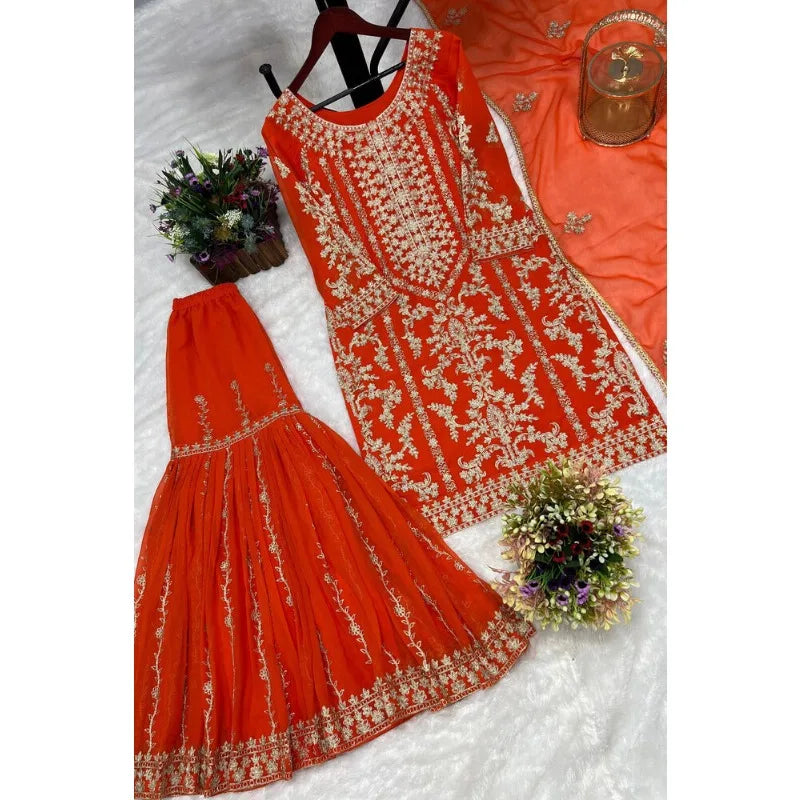 Orange Salwar Kameez Pakistan Indian Wedding Party Dress Polaroid Suit Salad