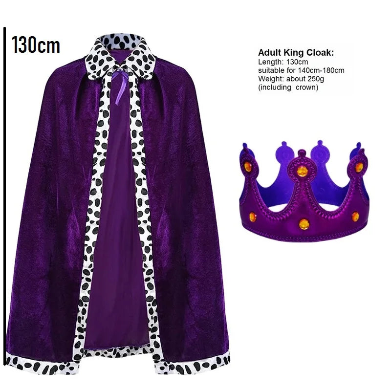 Adult Kids Velvet Cloak Christmas Halloween Costume Cloak King Prince Robe Crown Children Birthday Party Cosplay Props