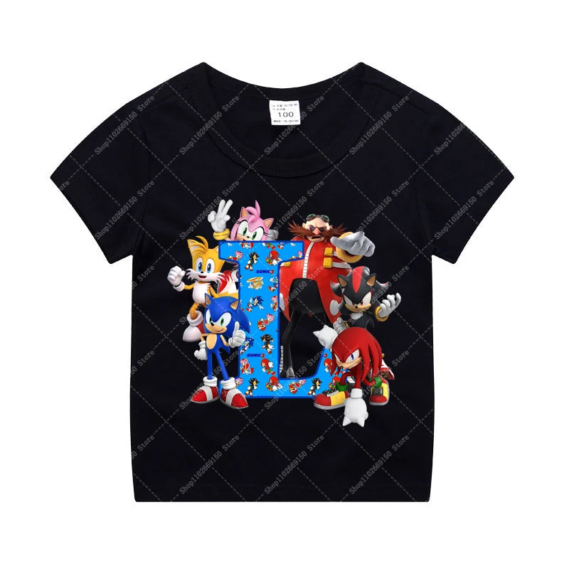 Sonics Boy Short Sleeve T-shirt Summer Casual Cotton Tops Children Anime Cute Tee Kids Cartoon Printed Clothing Fashion Clothes