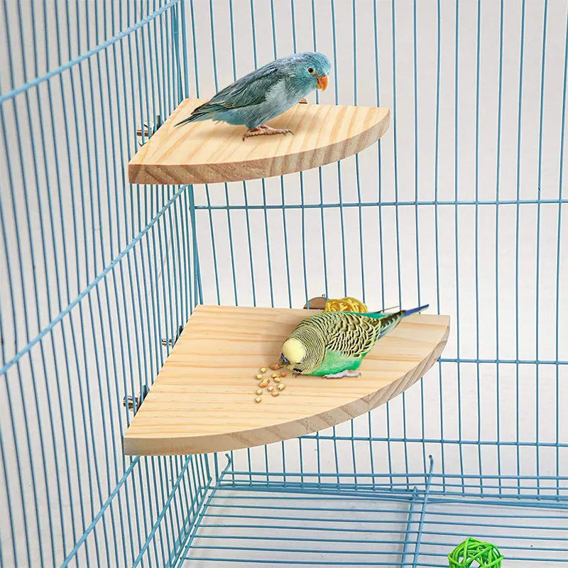 1Pc Bird Cage Toys Wood Sector Platform Stand Rack Toy Small Parrot Bird Cage Hanging Station Board Branch Perches Bird Supplies