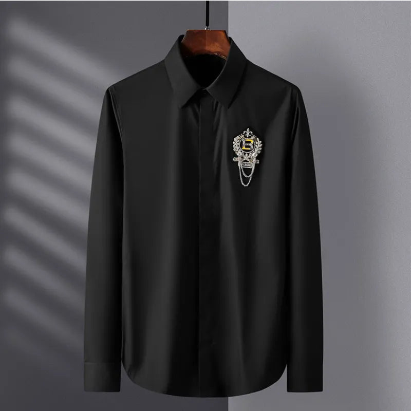 Luxury Handmade Badge Men's Shirt Long Sleeve