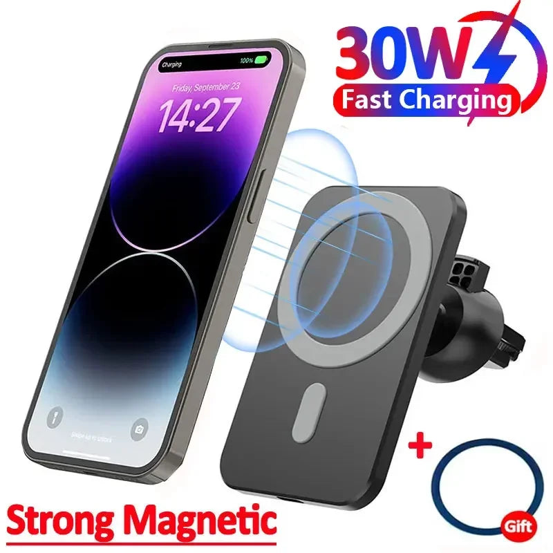 30W Magnetic Wireless Car Charger MacSafe for iPhone 15 14 13 12 Pro Max Xiaomi Samsung Magnet Air Vent Mount Phone Holder Stand