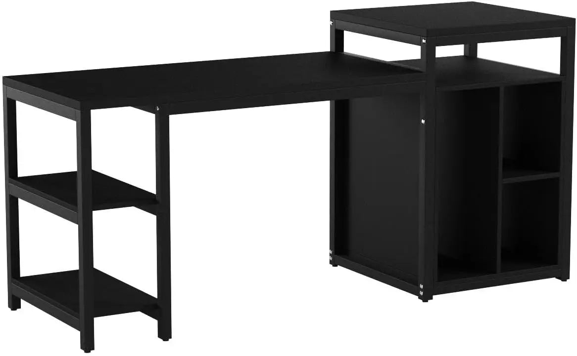 Computer Desk with Storage Shelf, Home Office Desk with Printer Stand & Cabinet Bookcase Combo, Black