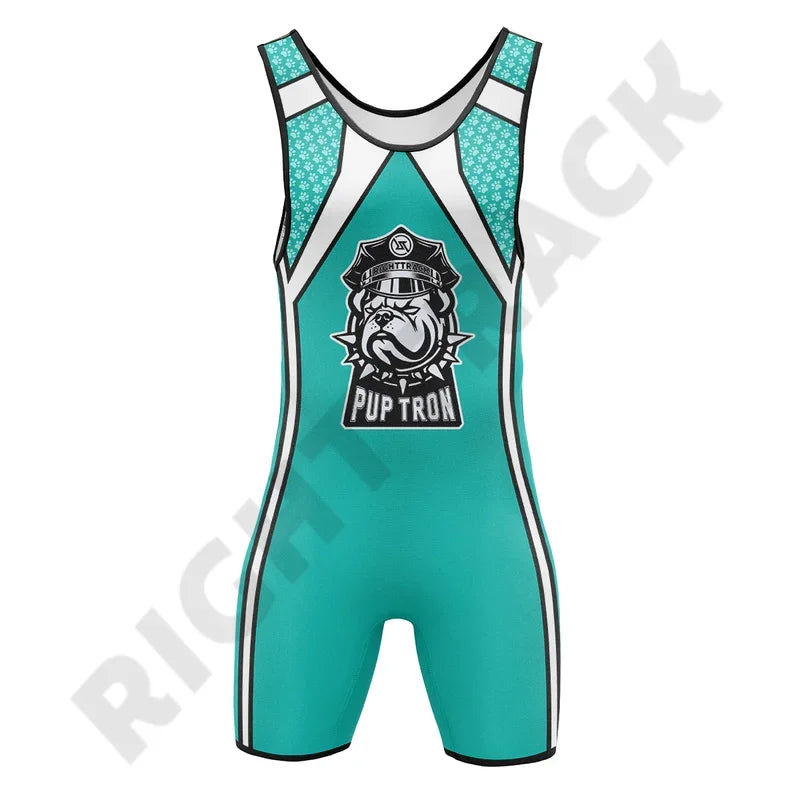 Men‘s Pup Tron Zipper Singlet RightTrack One-Piece Wrestling Powerlifting Sleeveless Gym Sport Fitness Clothing