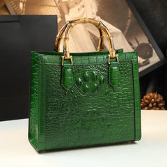 Brand Genuine Leather Bamboo Women's Bag Crocodile Pattern Ladies Handbag