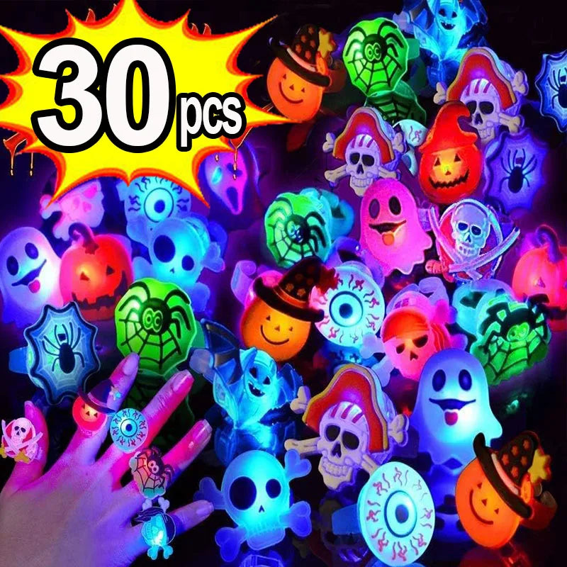 LED Luminous Halloween Rings Creative Pumpkin Ghost Skull Glowing in Dark Finger Rings Toys with Lights