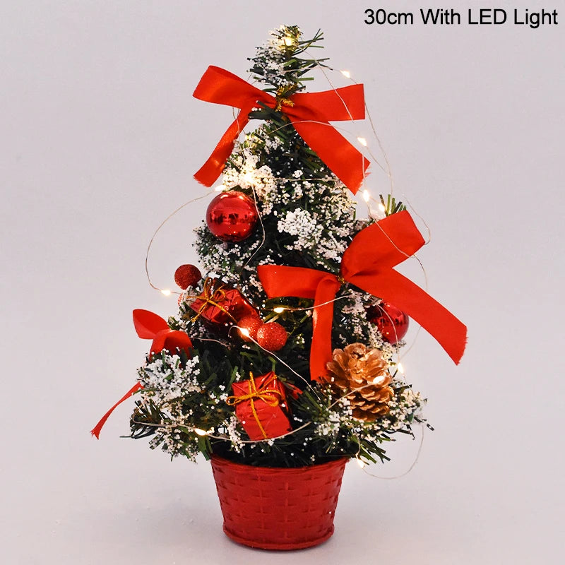 Christmas Tree Table Ornament with LED Light Balls 2023 Christmas Decoration for Home 2024 New Year Gift Mini