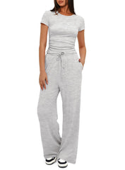 Women Two Pieces Set T-shirt And Wide Leg Pants