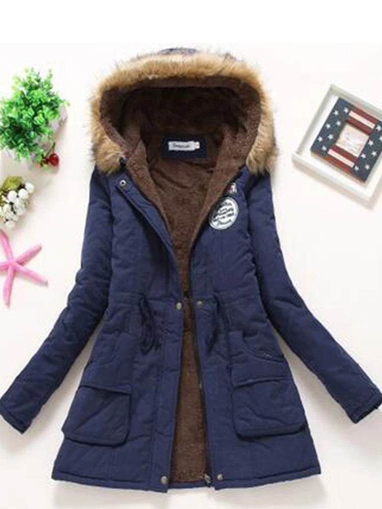 Military coats women cotton wadded hooded jacket medium-long casual parka