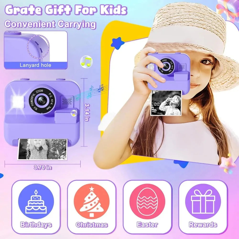 Educational Thermal Instant Print Camera With 32G Card, 1080P Children Mini Digital Video Camera