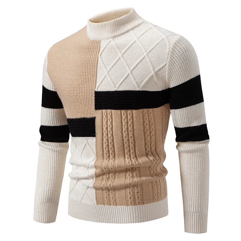 High Quality Men's New Autumn and Winter Casual Warm Color Block Sweater Knit Tops Man Clothes