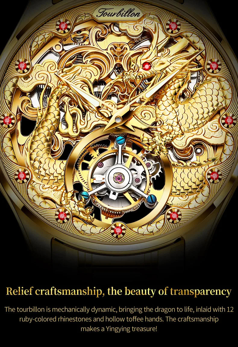 OUPINKE Tourbillon Automatic Men's Watch Skeleton Gold Watch