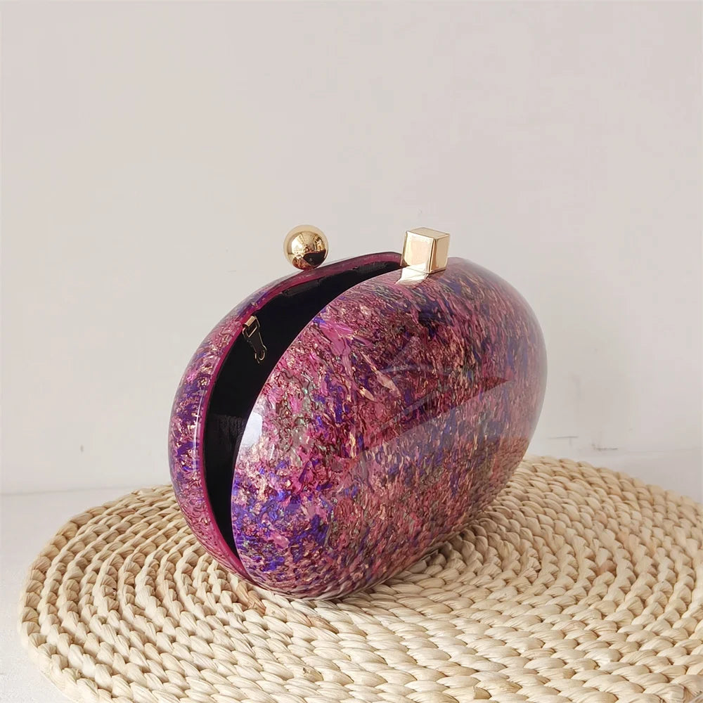 Oval Purple Glitter Party Female Custom Luxury Brand Lady Purses And Handbags Party Bag