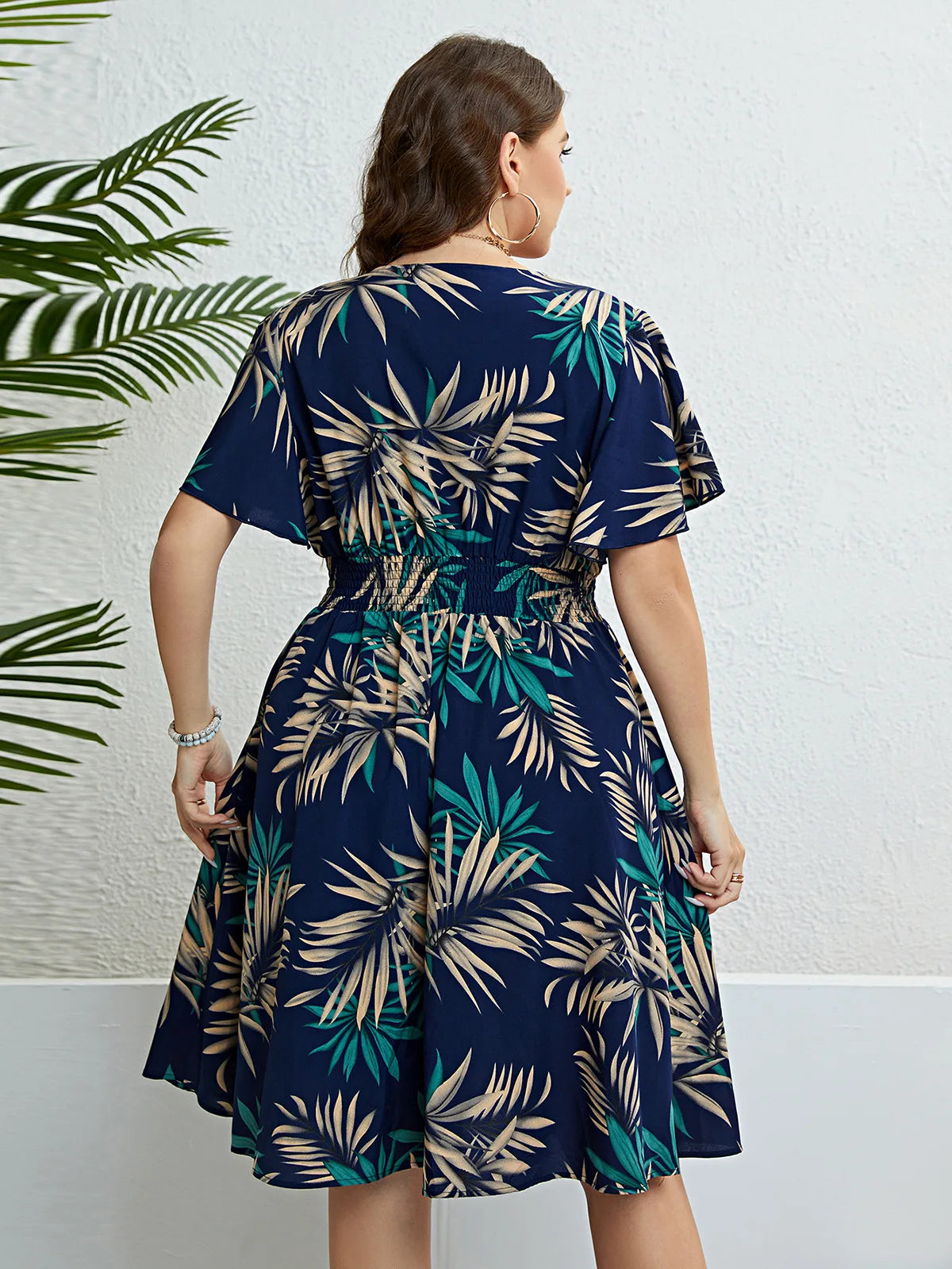 Plus Size Floral Print Wrapped V-Neck Women Dresses