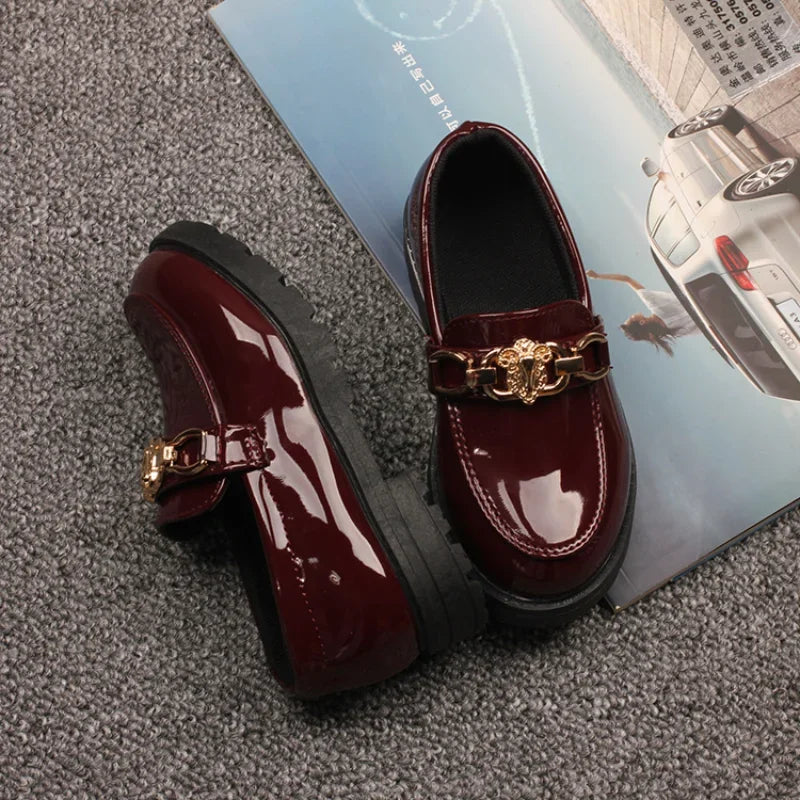 Kids Loafers Slip-on Pu Leather Spring New Fashion Soft Soled Boys Girls Flat Shoes Princess Toddler Leisure Casual Single Shoes