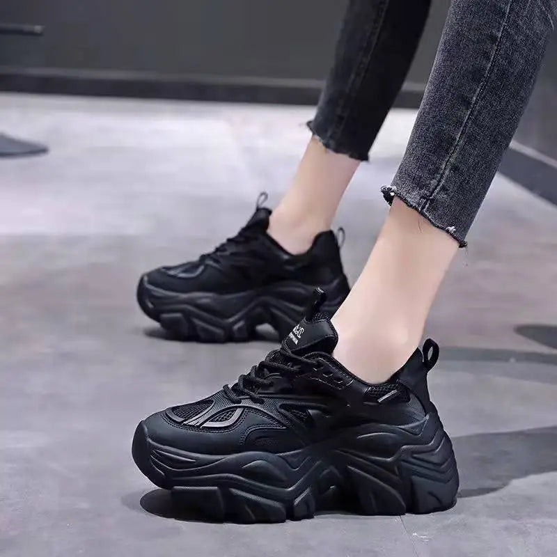 Women's Summer Platform Shoes Fashion Comfortable Lace-up Mesh Sneakers