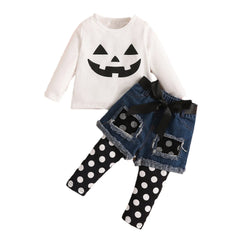 Toddler Girls Halloween Outfits Clothes Long Sleeve Pumpkin Prints Tops T Shirt Denim Pants