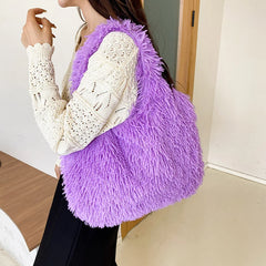 Winter Plush Handbag Warm Shopper Bags Luxury Faux Fur Women's Bag Large Capacity Tote Bag