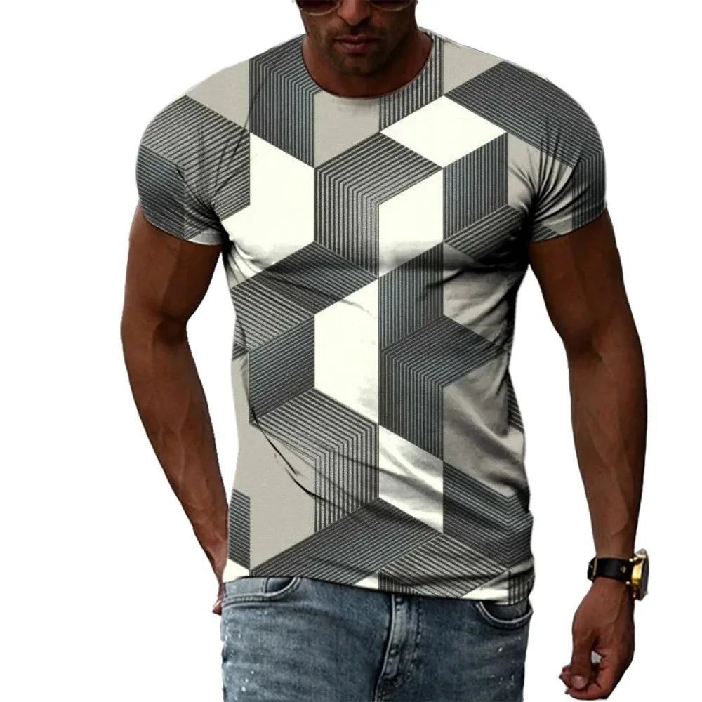 Trend Personalized Men's T-shirt 3D Geometric Three-dimensional Graphic Printing Short-sleeved Fashion Sports