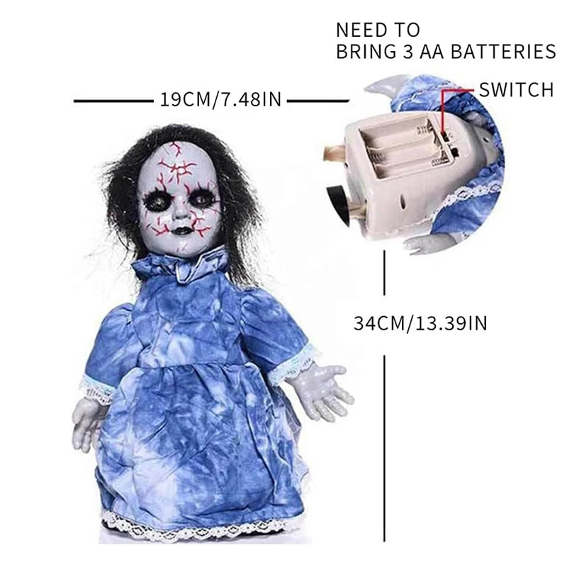 Halloween Creepy Doll Scary Voice-Activated Induction Walking Horror Possessed Doll with Sound Halloween Prop for Haunted House