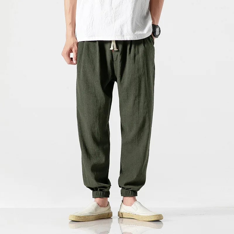 Japanese Slacks Plus Size Chinese Style Bloomers Men's Linen Pants Men's Cotton Linen Pant Learm Pants Leggings