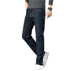 Stretch Straight Pants Man Lamb Fluff Baggy Jeans Business Casual Fleece Soft Denim Trousers