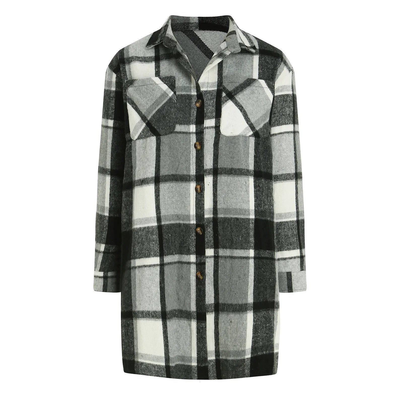 Autumn Women Fashion Plaid Shacket Single Breasted Color Blocking Lapel Blouse Jackets