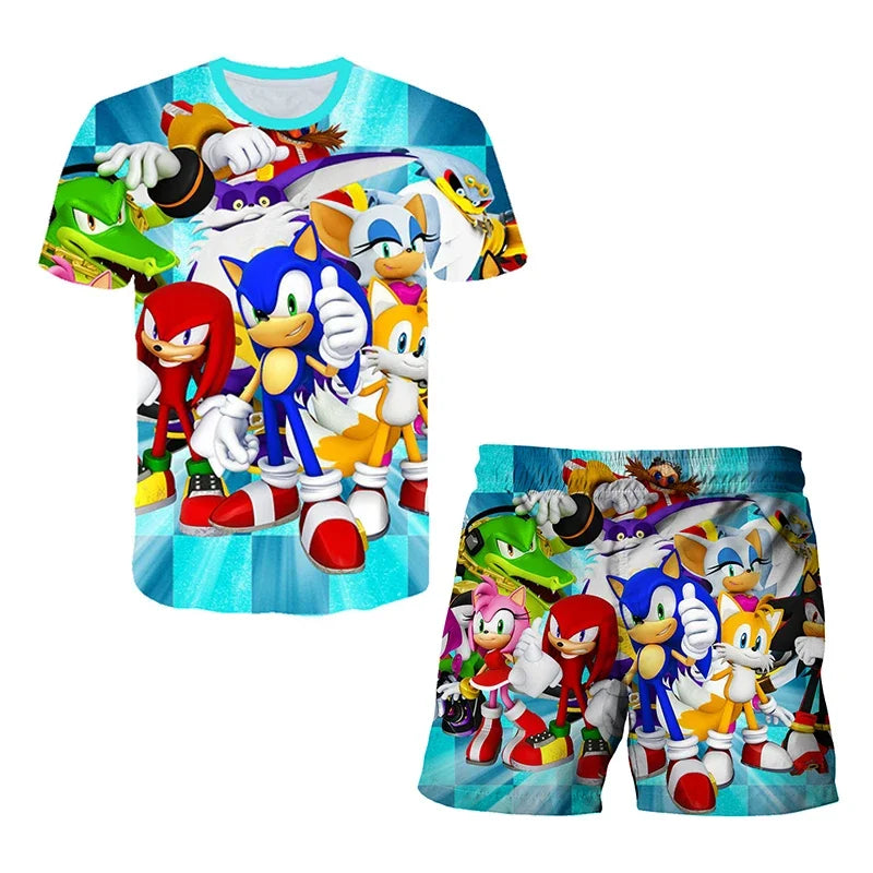 T Shirt suit Summer boys and girls sonic 3d Print Children Short-sleeved T-shirts Pattern suit