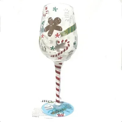 Christmas Print Wine Glass Christmas Decor Red Wine Goblet Creative Hand Drawing Painted Home Party Festival Cups Bar Wine Set