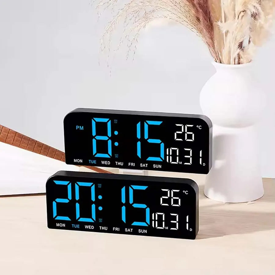 Large Screen LED Digital Bedside Alarm Clock With Temperature Calendar Electronic Table Date Display