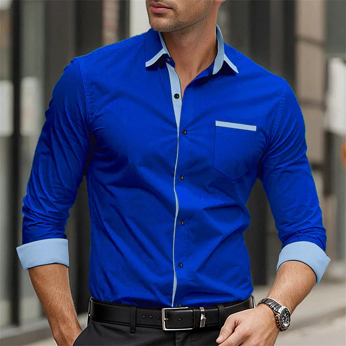 Classic business men's shirt casual breathable solid color long sleeved shirt daily street fashion wearing men's top