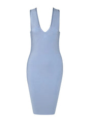 New Fashion V Neck Designer Light Blue Bandage Dress Women Backless Summer Party Dress