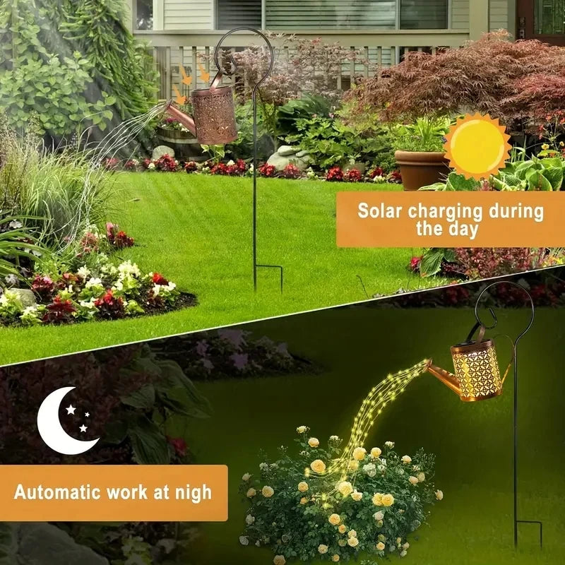 Solar Watering Can Lights LED Outdoor Metal Waterproof Hanging Lantern String Lights