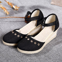 Platform Wedge Sandals Braided Buckle Breathable Wedge Sandals Outdoor Female Shoes