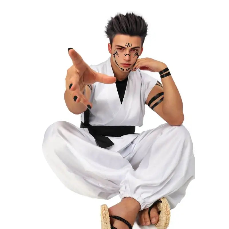 WENAM Men's Cosplay Costume White Kung Fu Suit with Tattoo Stickers for Halloween Comic Con Outfits