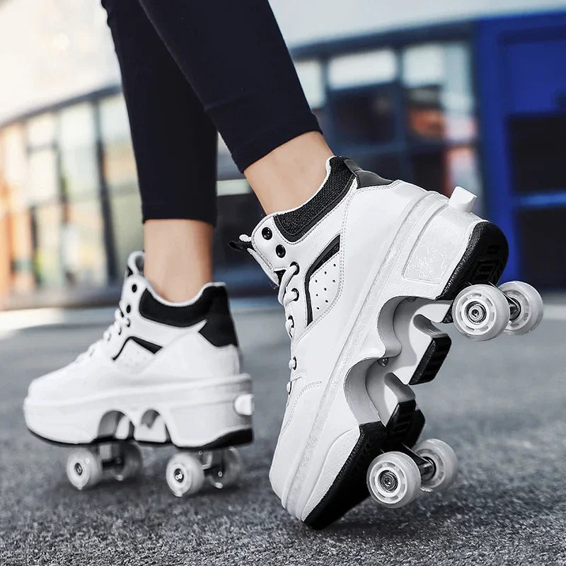 Child's 4-wheel Dual-purpose Roller Shoes Outdoor Kids Deformed Shoes With Wheels Fashion Parkour Sneakers For Girls From Gift