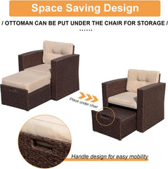 5 Piece Wicker Outdoor Sofa Set, Patio Conversation Set with Ottoman Set