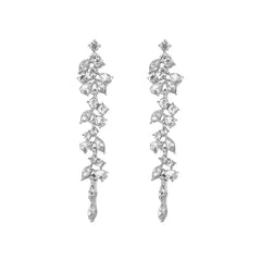 Sliver Maple Leaf Zircon Tassel Long Earrings For Women