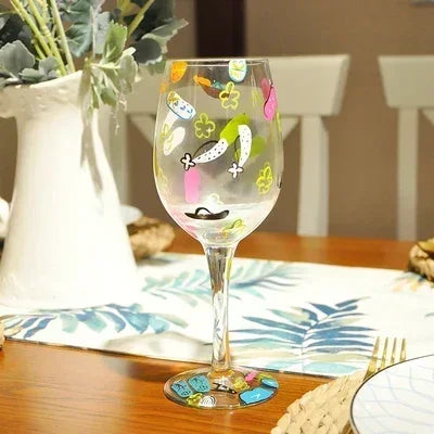 Christmas Print Wine Glass Christmas Decor Red Wine Goblet Creative Hand Drawing Painted Home Party Festival Cups Bar Wine Set