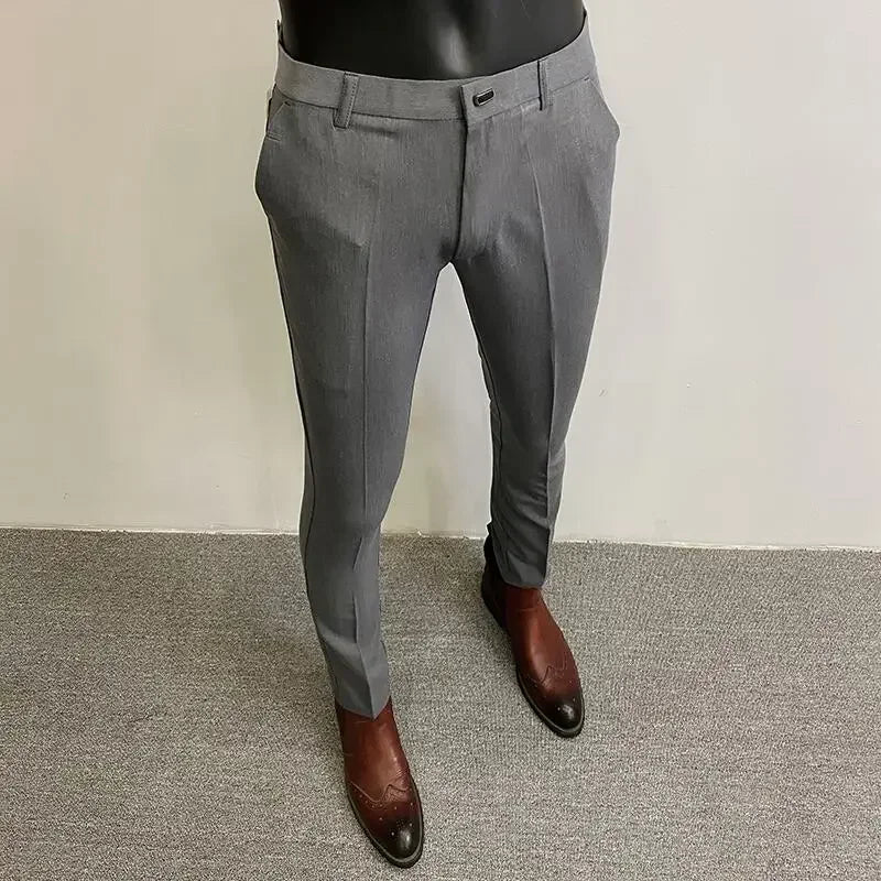 Autumn Winter Thickened Woolen Suit Pant High Quality Men Business Slim Striped Trousers Formal Wear Office Social Dress Pants