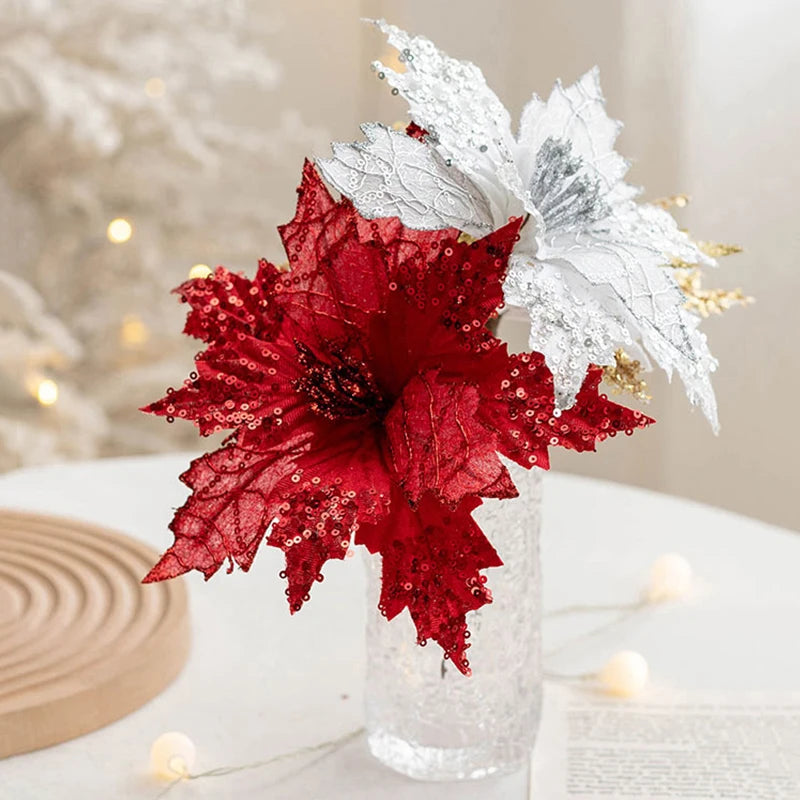 Glitter Artificial Christmas Flowers