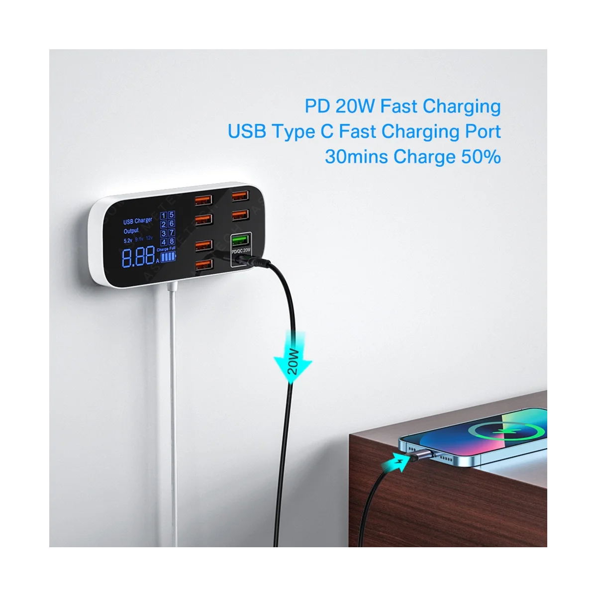 8 Ports Quick Charge USB Charger HUB Portable Travel Mobile Phone Charger Adapter