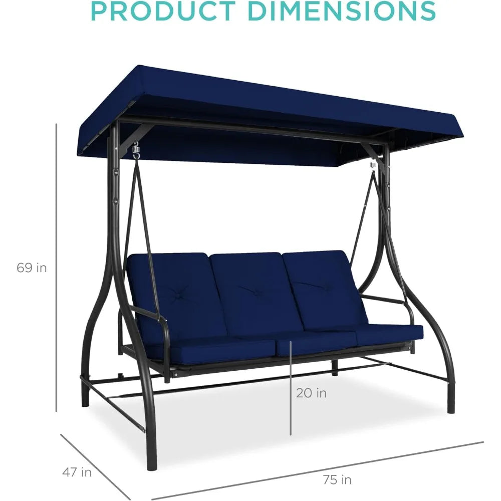 Patio Swing, Patios Hammock, Lounge Chair for Porch, Adjustable Shade, Removable Cushions, Patio Swing