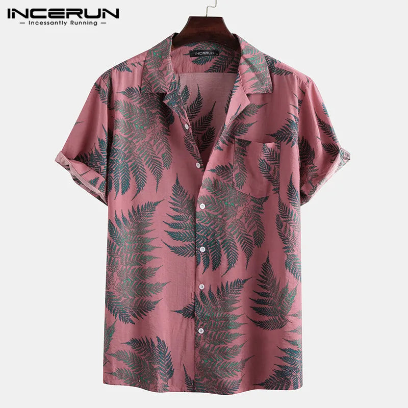 Men Hawaiian Shirt Printing Short Sleeve Lapel Vacation Casual Male Shirts