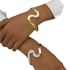 Geometric Simple Smooth Metal Design Snake Open Bracelet for Women