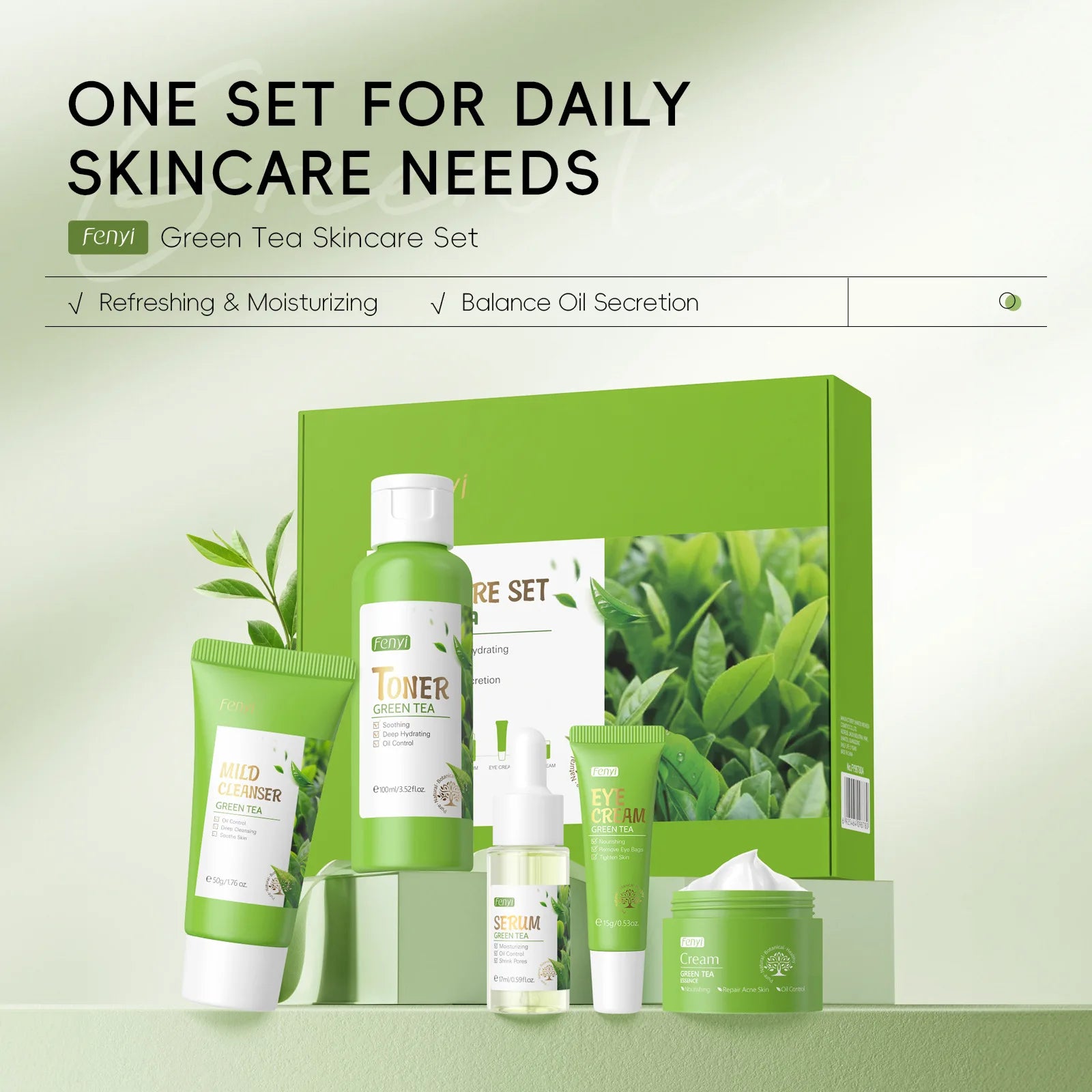 Green Tea Facial Cleaner Soothes Skin Face Toner tea Serum Moisturizing Cream Repairing Eye Cream Kits