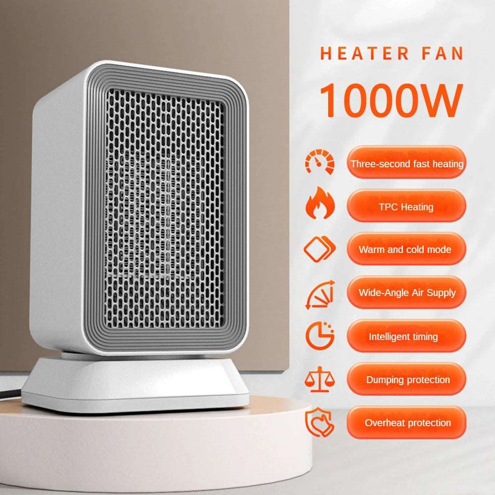 1000W Silent Heater for Home Bedroom Office Electric Heater Low Consumption Vertical Heating Fans Safety Overheating Protection